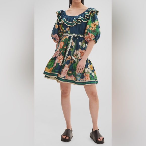 BNWT Alemais Lyla Frill Neck Tassel Belt Linen Dress